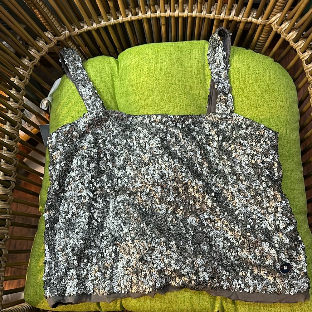 Abercrombie Sz Medium Ladies sequinned silver crop camisole top. Lined!